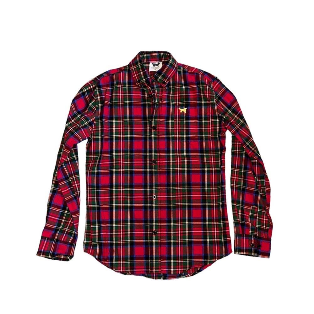 Jack Thomas Red Tartan Plaid 100% Cotton Long Sleeve Button Down Size Medium